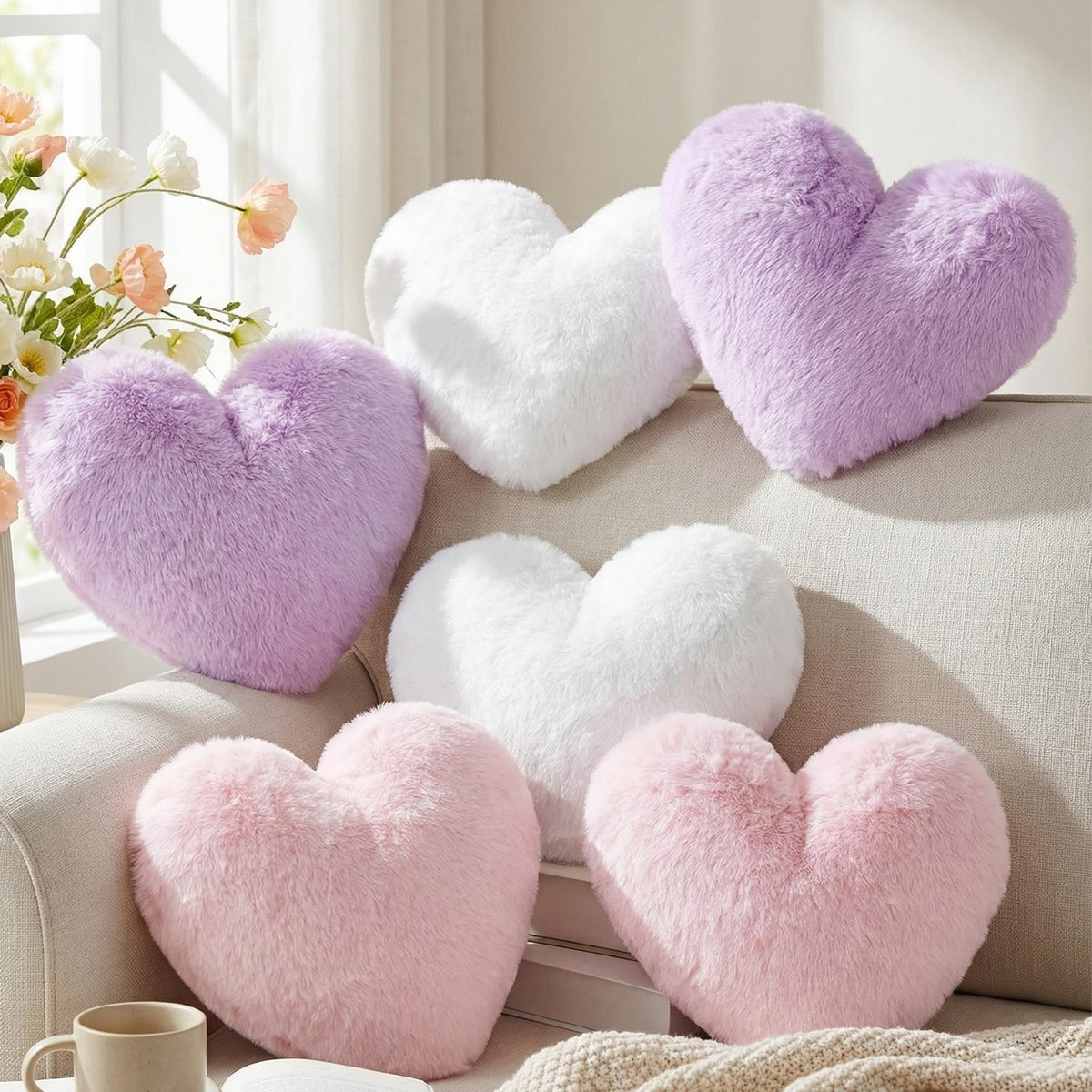 Liliful 6 Pcs Purple Heart Decorative Pillows