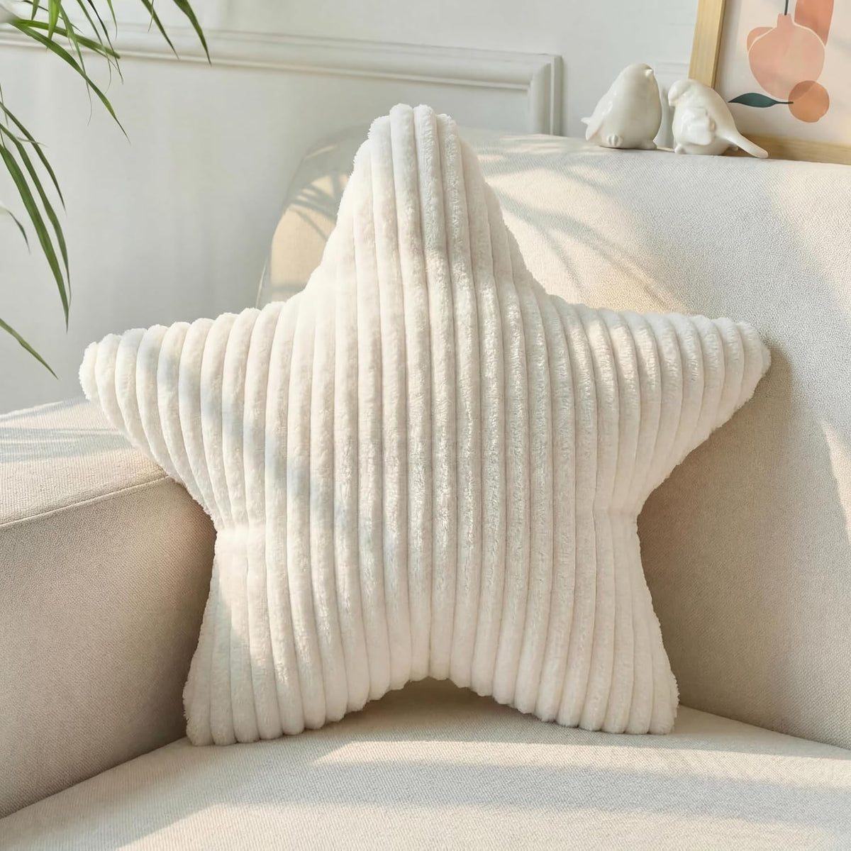 Qunclay 15" Star Pillow Star Soft Striped Faux Fur Plush White Throw Pillow
