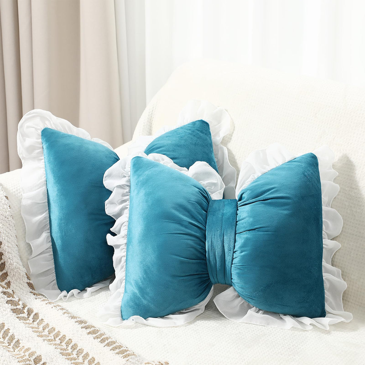 Yousoontic 2 Pcs Bow Throw Pillows 15.7x12.6 in, Velvet, Pink