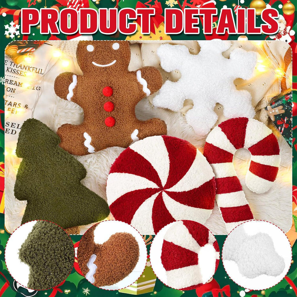 5 Pcs Christmas Throw Pillow Gingerbread Man Xmas Tree