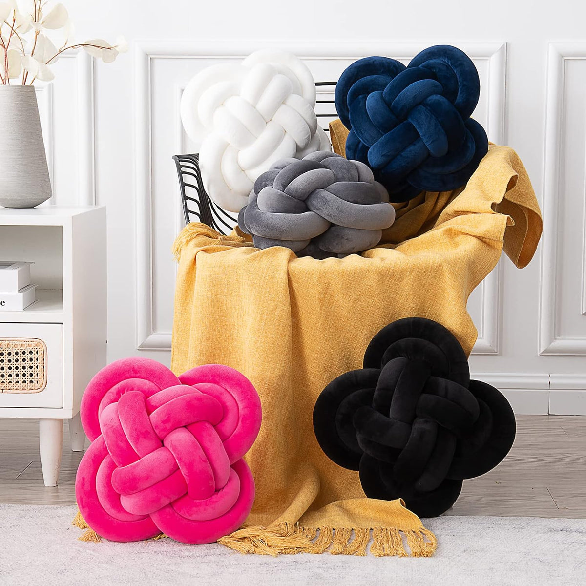 Knot Pillow, Decorative Throw Pillows with Soft Plush for Couch, 12" Knotted Pillows Black Dorm Room Decor Knot Pillow Ball Decorative Cushion for Bed Living Room