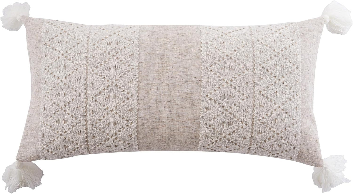 Levtex Home - Adare Taupe - Decorative Pillow (12 x 24in.) - Floral - Taupe, Grey and Cream