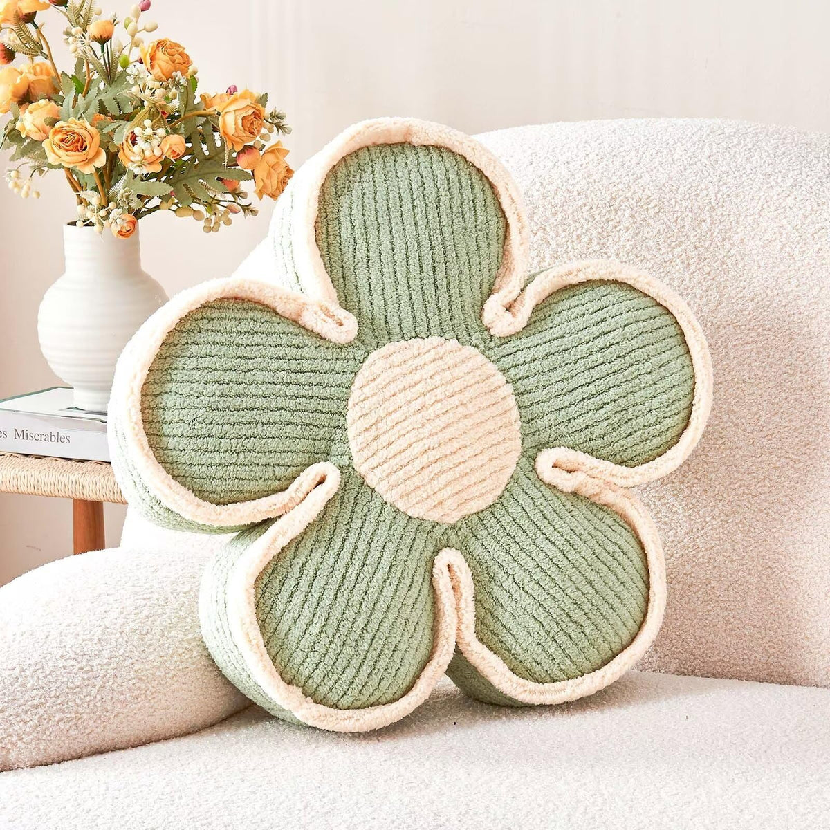 Kcvvcr Soft Flower Shaped Floor Cushion, Plush Decorative Throw Pillow, Cute Seating Cushion, Room Decor Pillow for Sofa Couch Bed (13.7 Inch, Black)