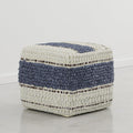 SIMPLIHOME Grady Square Pouf - 18 inch Wide Wool and Cotton Handloom Woven Ottoman in Natural/Blue, Contemporary Footstool or Extra Seating for Living Room with Polystyrene Bead Filling, Assembled