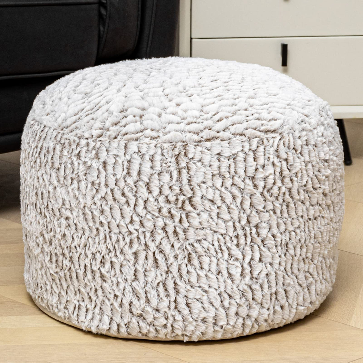Asuprui Pouf Ottoman Unstuffed Ottoman Foot Rest No Filler Floor Pouf Soft Foot Stool 20x20x12 Inches Fuzzy Chair Floor Chair with Storage for Living Room Bedroom White