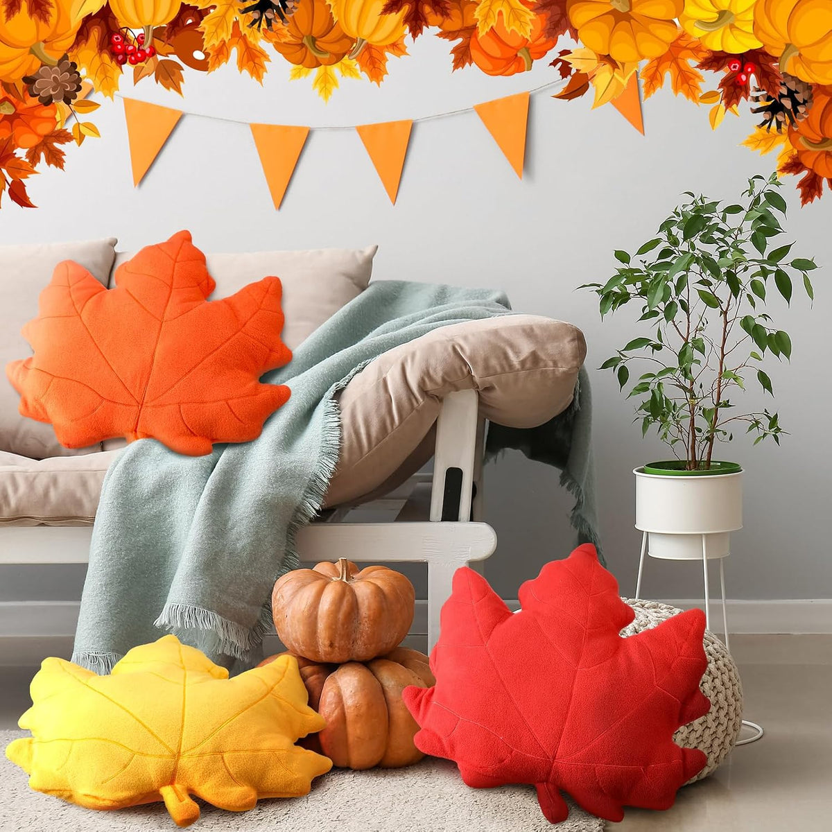FairySandy 3 Pcs Fall Throw Pillows Maple Leaf Pillow Fall Autumn Maple Shaped Pillows 3D Leaves Decorative Soft Plush Pillow Cushion for Home Bedroom Party Living Room Couch Sofa Car