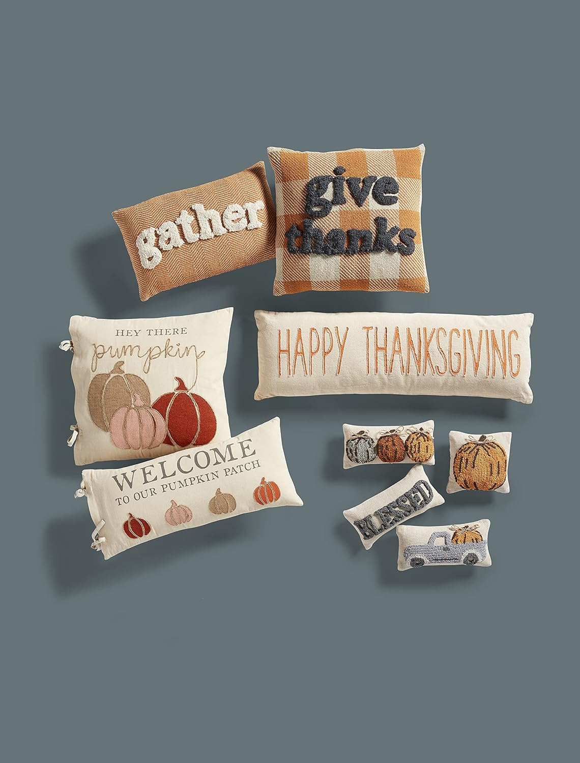 Mu dPie Fall Mini Hooked Pillow, Pumpkin Trio, 6" x 12"