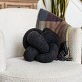 SAMIAH LUXE Charcoal Black Teddy Boucle Knot Pillow Ball 12", Permanently Stitched Knotted Decorative Throw Pillow, Natural Kapok Fill, Round Accent Pillow for Couch Sofa Bed, Boho Home Decor