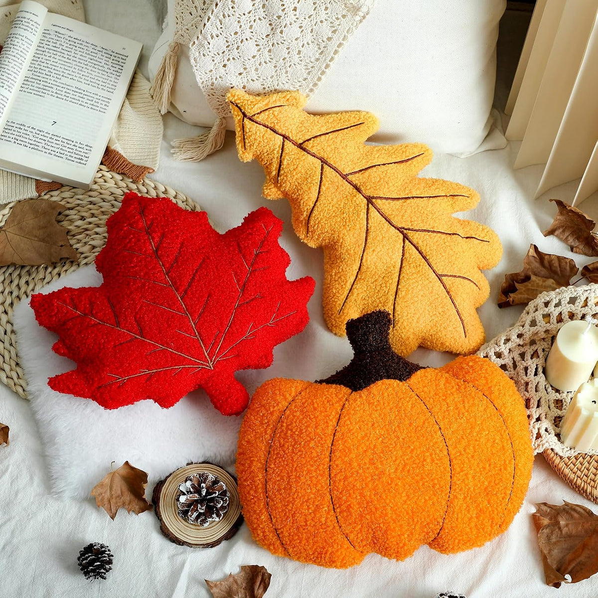 Huwena 3 Pcs Fall Throw Pillows Pumpkin Decor Thanksgiving Pillow Cushions