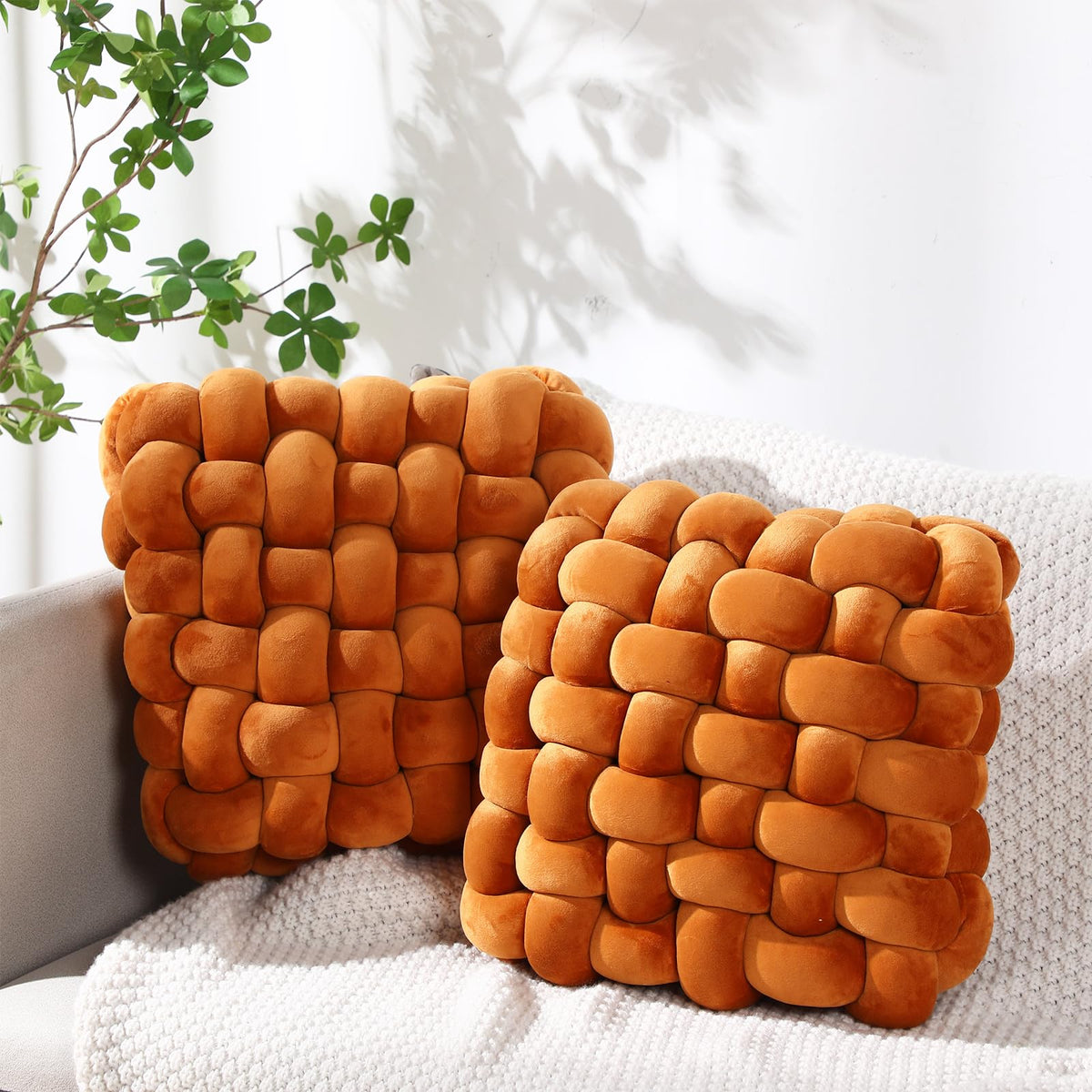 Wenqik 2 Pcs Knot Pillows Square Throw Pillow, Black, Crystal Velvet