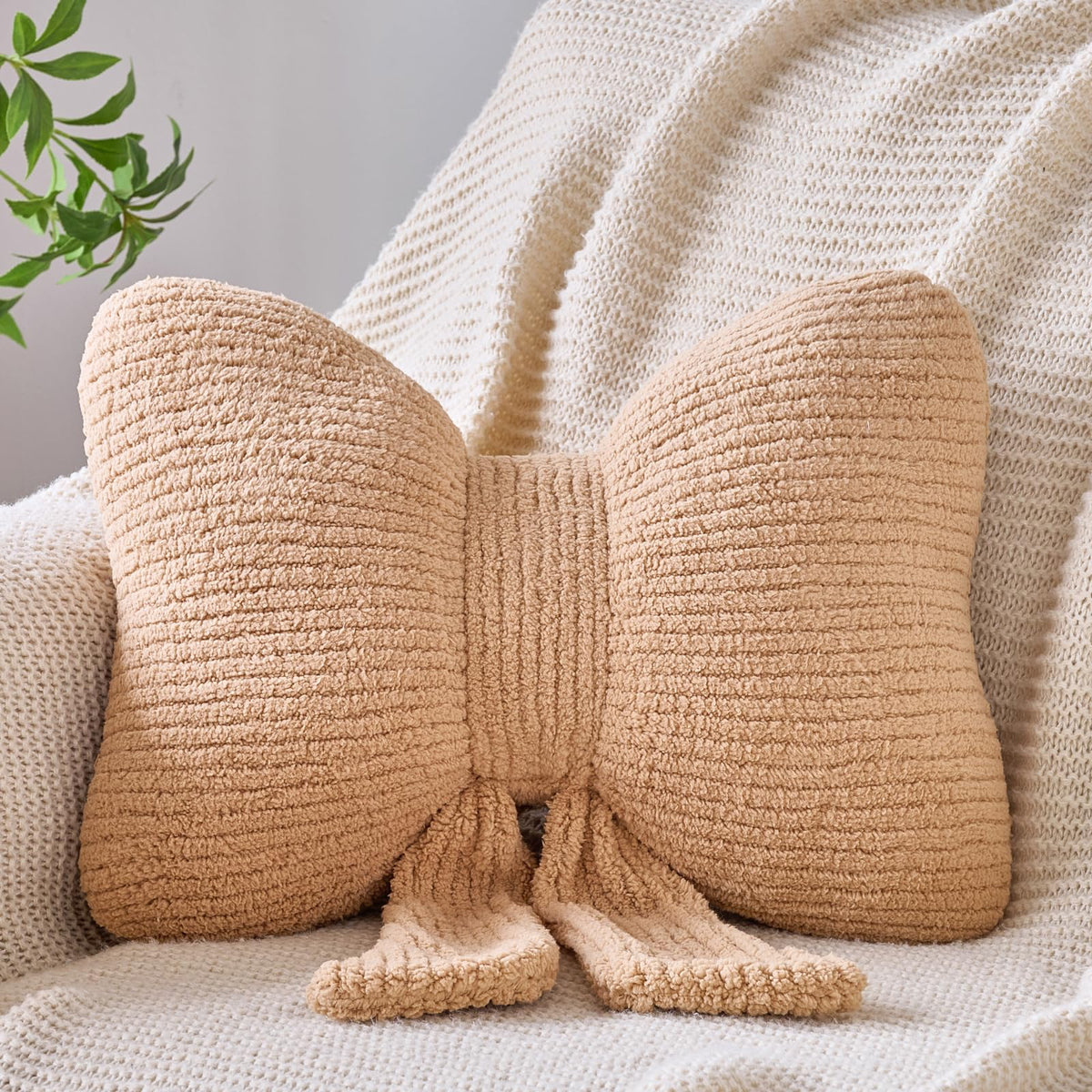 Bow Pillow, Decorative Throw Pillows with Soft Plush, Bow Throw Pillow for Couch Bed, Home Decor Bow Shaped Pillow for Bedroom Living Room (White, 12 Inches)