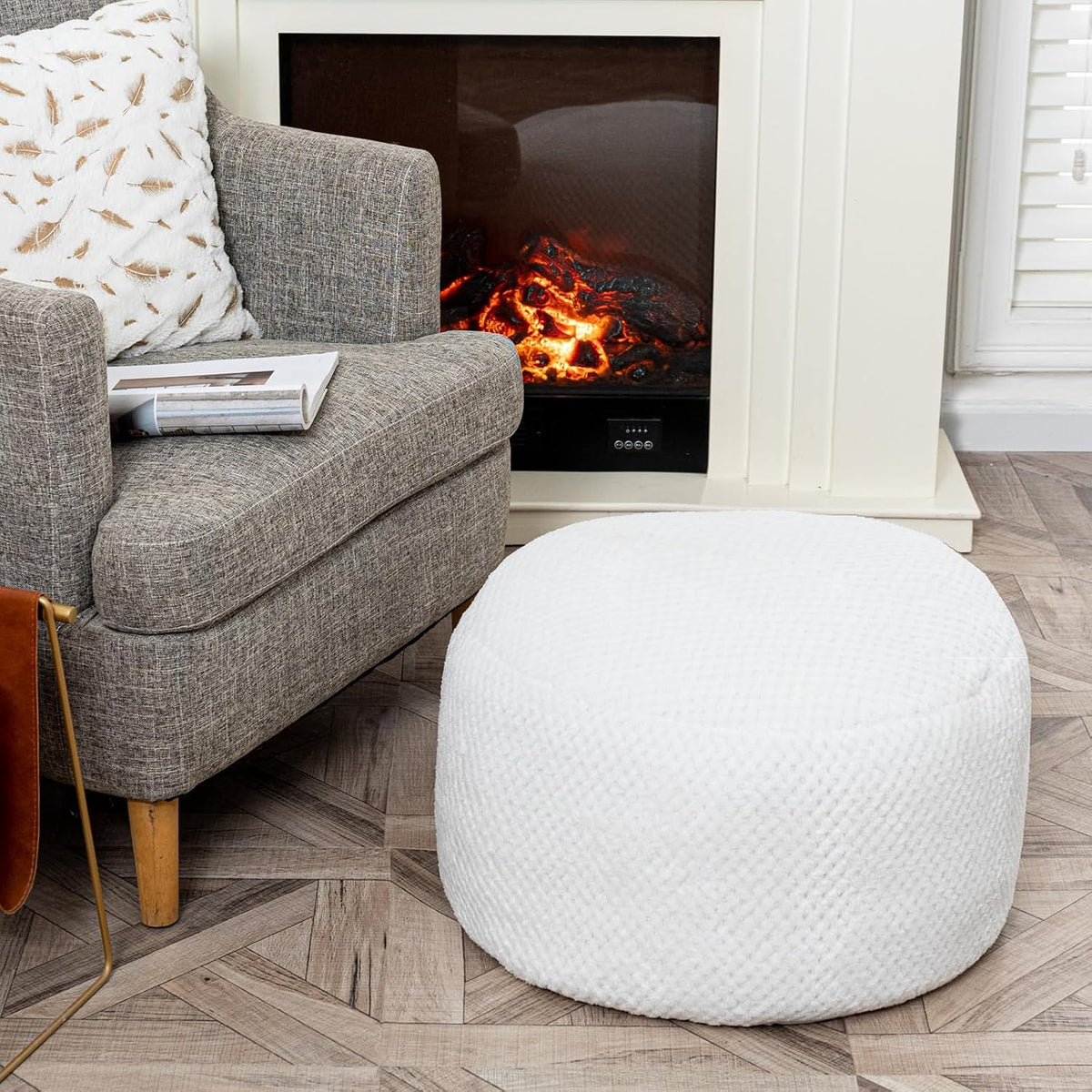Asuprui Pouf Ottoman Unstuffed Ottoman Foot Rest No Filler Floor Pouf Soft Foot Stool 20x20x12 Inches Fuzzy Chair Floor Chair with Storage for Living Room Bedroom White