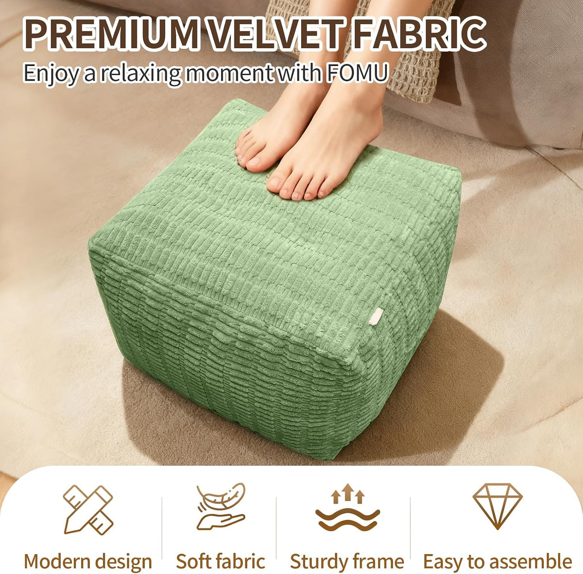 Pouf Ottoman, Soft Corduroy Pouf, Poofy Ottoman Foot Rest，Poufs for Adults, Poofs & Ottomans Furniture, Floor Poof-Chair for Living Room & Bedroom(1PC, Fruit Green, 26"×26"×16")