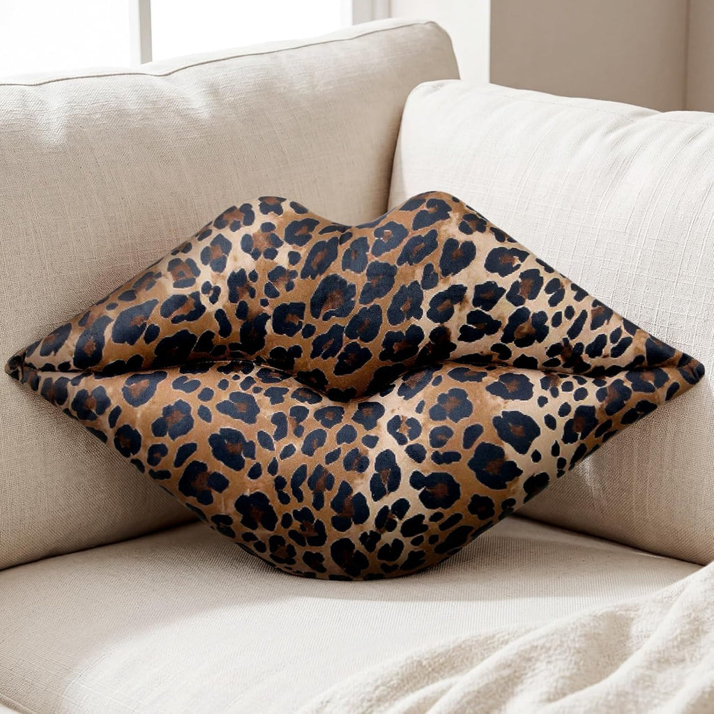 Novabright Cheetah Print Lips Throw Pillows Leopard Decor, Plush, Brown