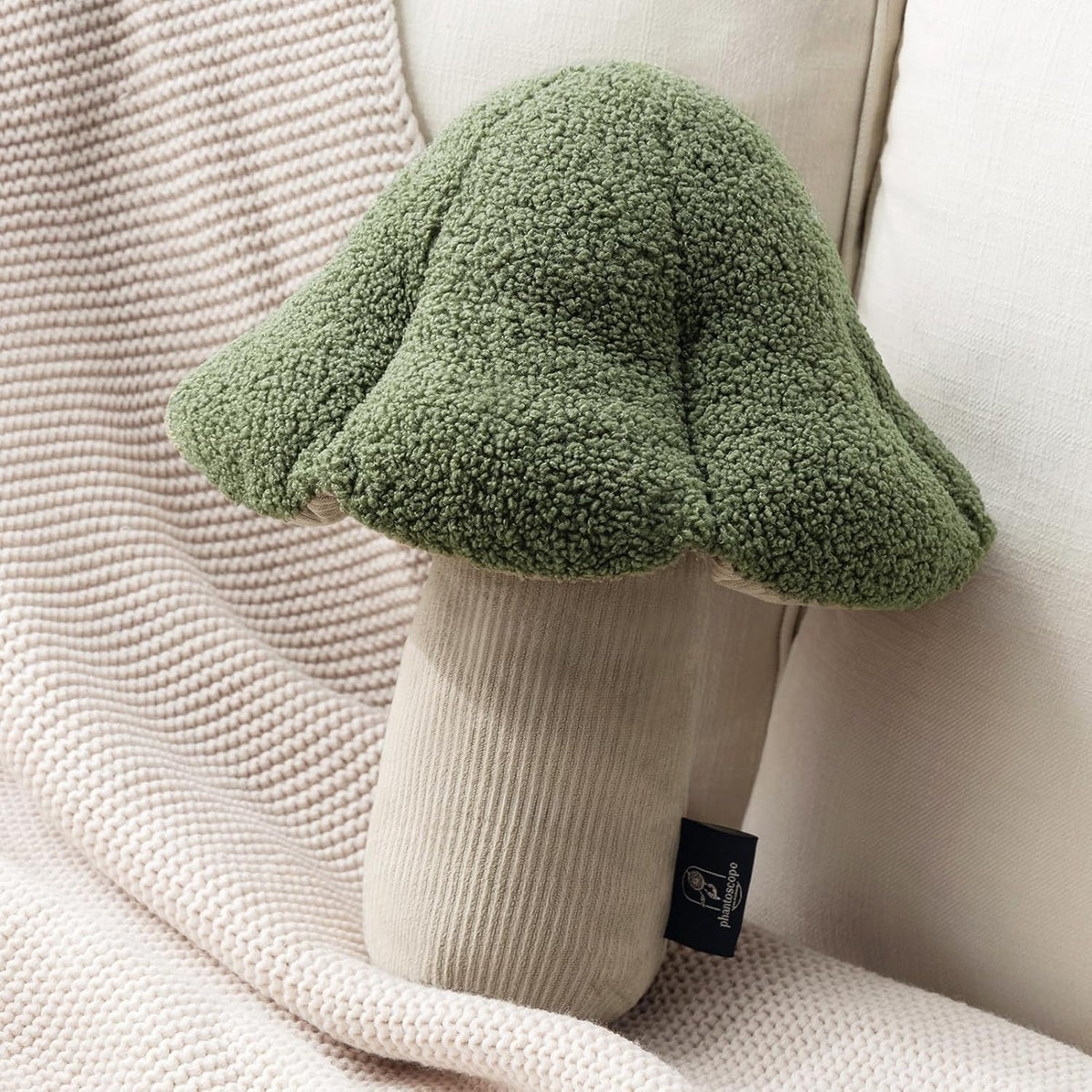 Phantoscope Mushroom Shaped Throw Pillow, Teddy Fleece Soft Mushroom Decorative Pillows Cute 3D Shaped Cushion for Couch Sofa Bed Chair, Light Green,13 x 12 inches