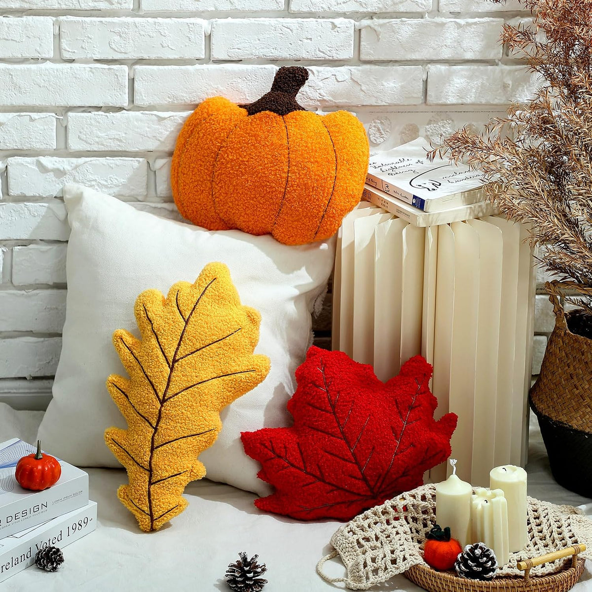 Huwena 3 Pcs Fall Throw Pillows Pumpkin Decor Thanksgiving Pillow Cushions