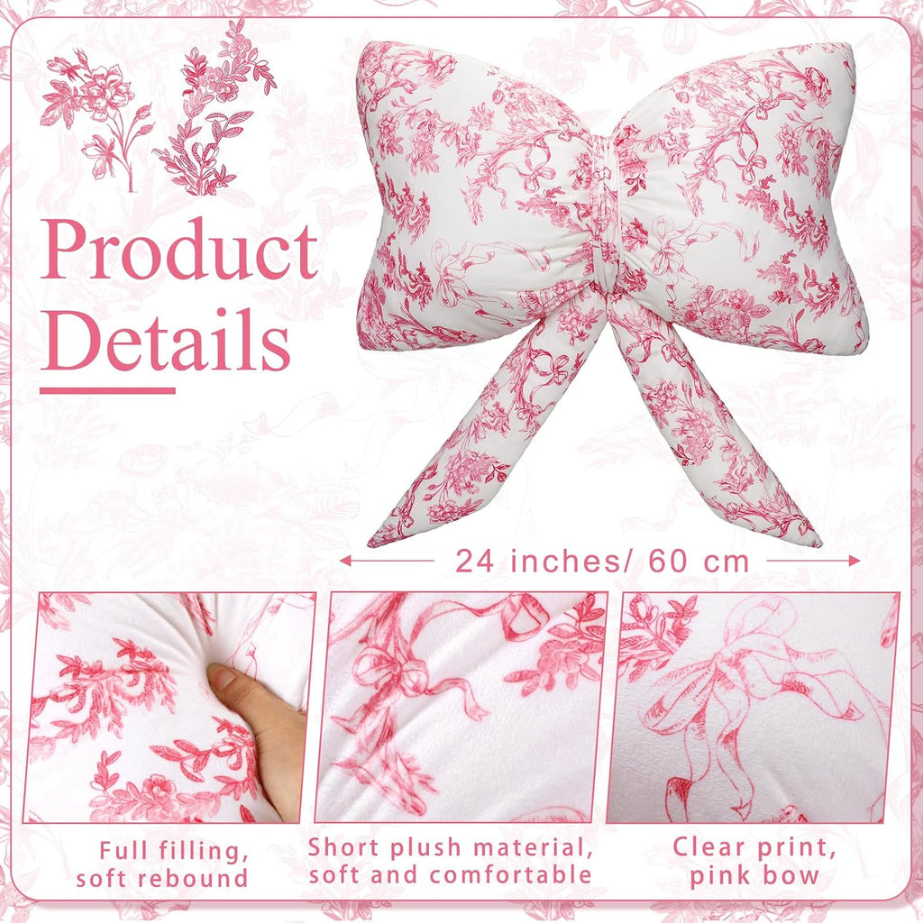 Colingmill Bow Shaped Throw Pillow 24 Inch Pink White Floral Decorative