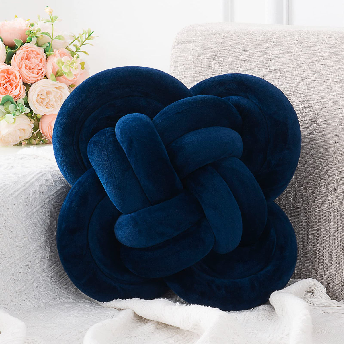 Knot Pillow, Decorative Throw Pillows with Soft Plush for Couch, 12" Knotted Pillows Black Dorm Room Decor Knot Pillow Ball Decorative Cushion for Bed Living Room