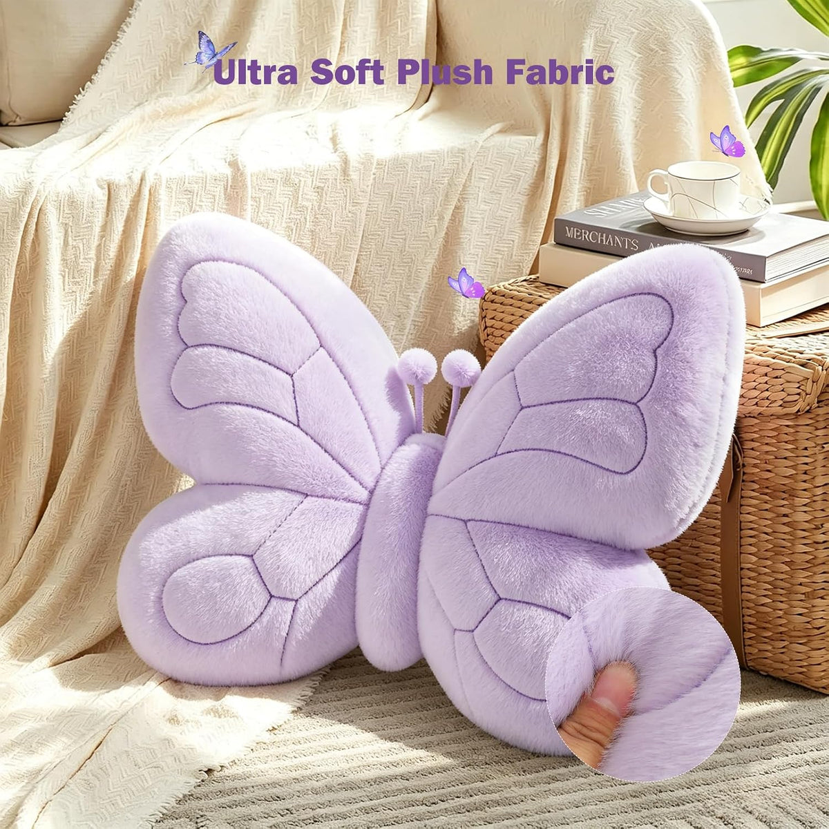 LANPU Butterfly Shaped Plush Throw Pillow for Sofa, Bed and Chair Decor