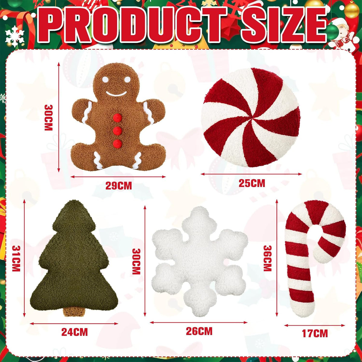 5 Pcs Christmas Throw Pillow Gingerbread Man Xmas Tree