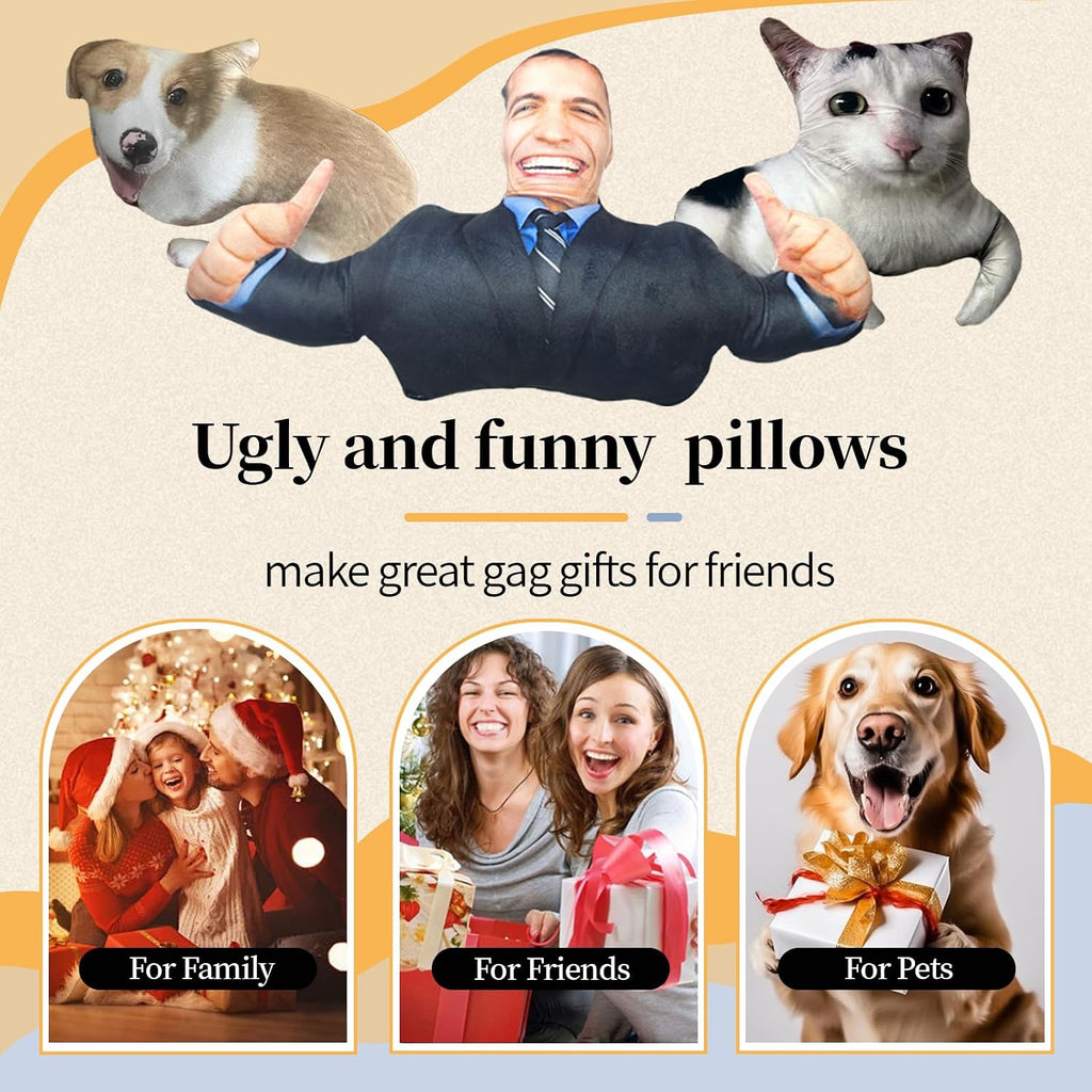 Custom Pet Pillow, Funny Ugly Plush Gag Gift for Dog Cat Lovers