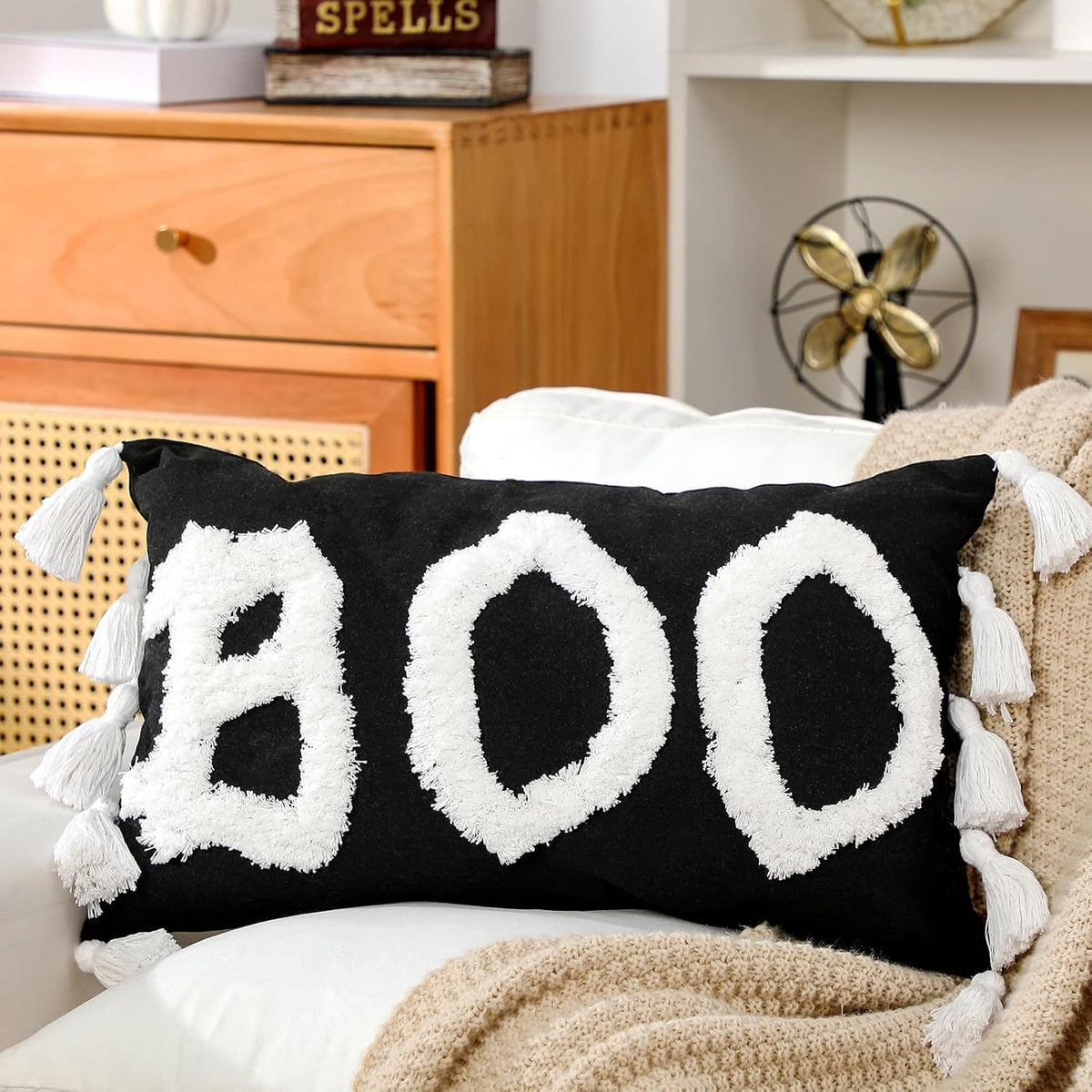 Yuntau Halloween Lumbar Pillow Covers, 12 x 20 Inch Boo Throw Pillow Case