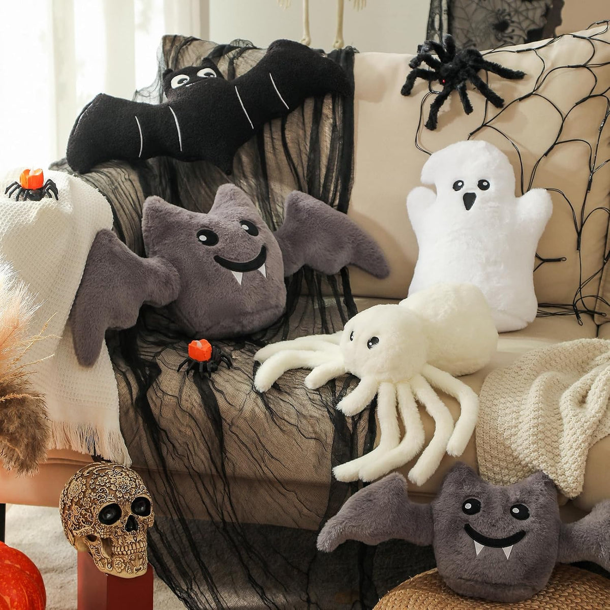 YRXRUS Halloween Spider Pillows, Cute Spider Shaped Throw Pillow for Happy Halloween Decoration, Black Plush Pillows Gifts, Extra-Large 16x22 in Soft Rabbit Fur Pillow for Fall Accent Pillows