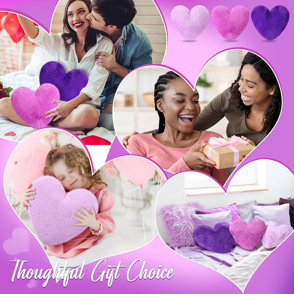 Liliful 6 Pcs Purple Heart Decorative Pillows