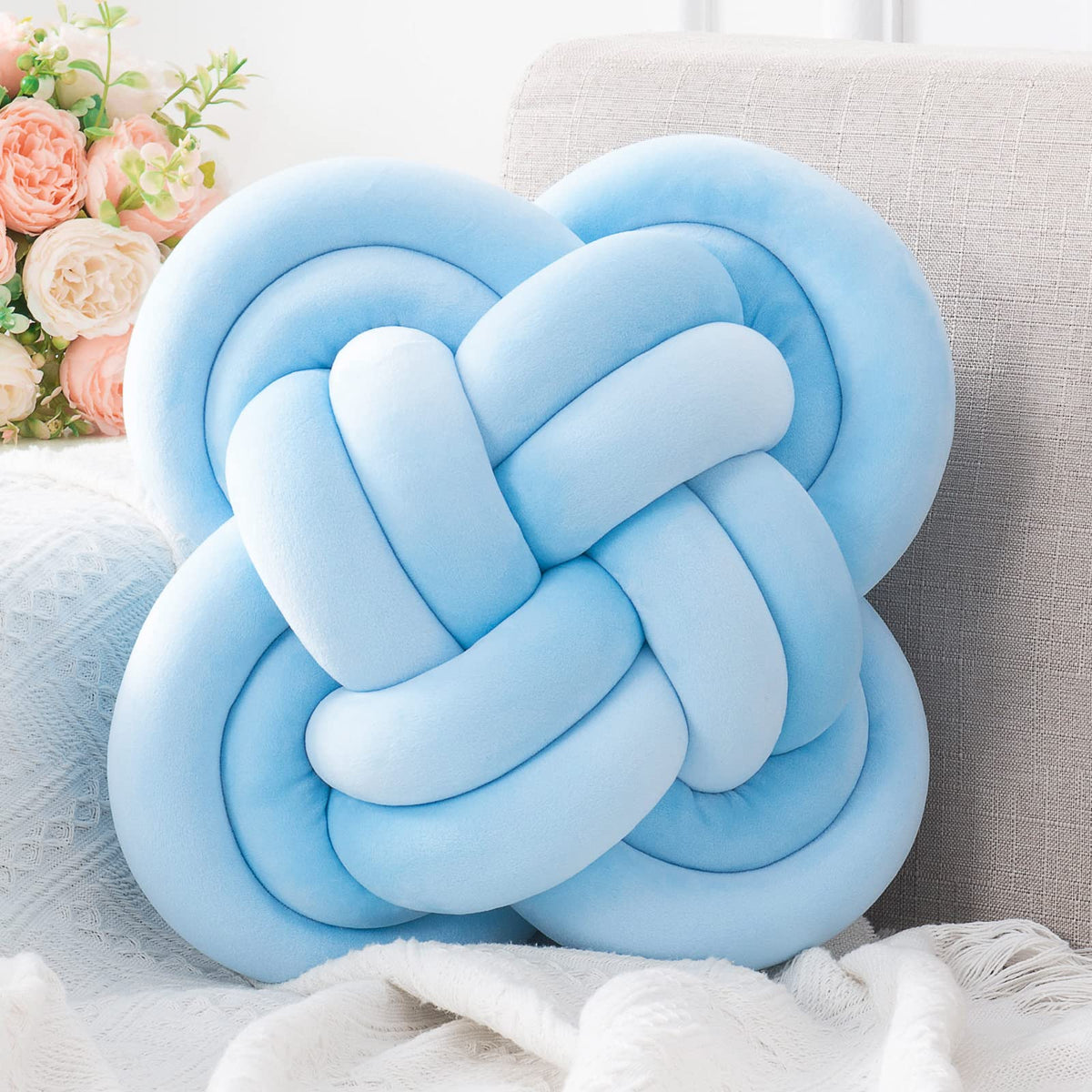 Knot Pillow, Decorative Throw Pillows with Soft Plush for Couch, 12" Knotted Pillows Black Dorm Room Decor Knot Pillow Ball Decorative Cushion for Bed Living Room