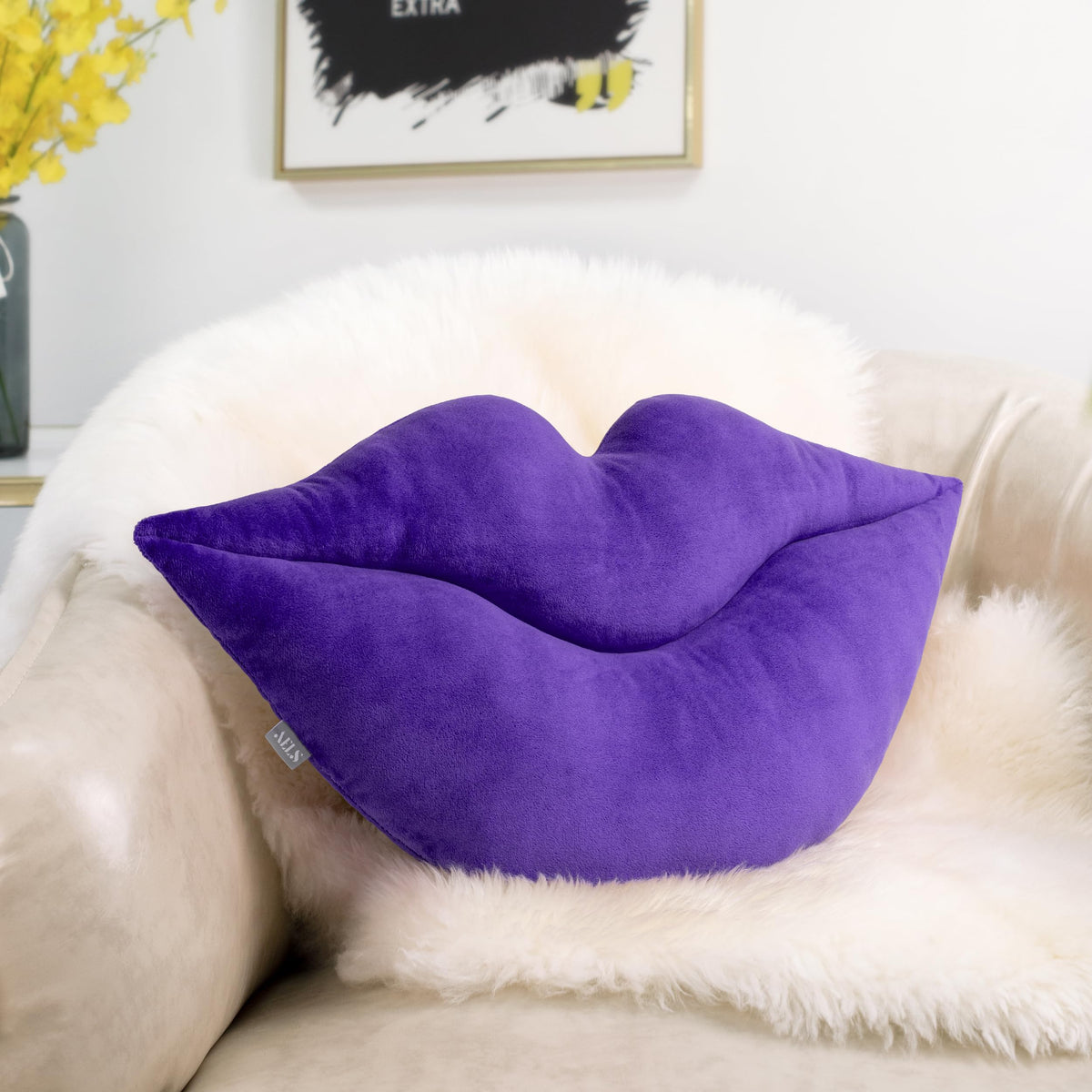 AELS 3D Large Lips Throw Pillows Smooth Soft Velvet Decorative Throw Pillows Love Pillows Cute Pillow 24 X 12 inches for Couch Sofa Bed Living Room Bedroom, Gold