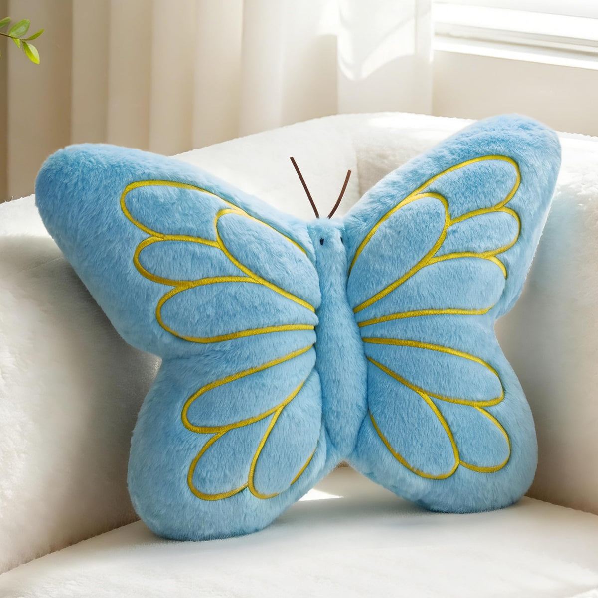 FALAX Yellow Butterfly Shaped Pillow 16.9" Plush Decorative Throw Pillows