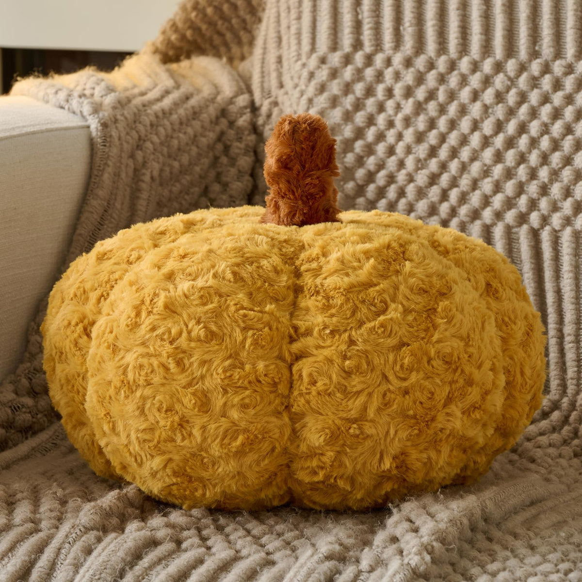Pumpkin Pillow, Fall Decorative Pillows for Couch, Pumpkin Plush Throw Pillows for Bed (Beige, 8.6 Inches)