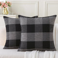 Rustic Buffalo Plaid Pillows with Inserts Set of 2, Retro Cotton Linen Decorative Throw Pillows for Front Porch Patio Decor, Classic Home Decor for Sofa Bed Couch(Black White, 16" x 16")