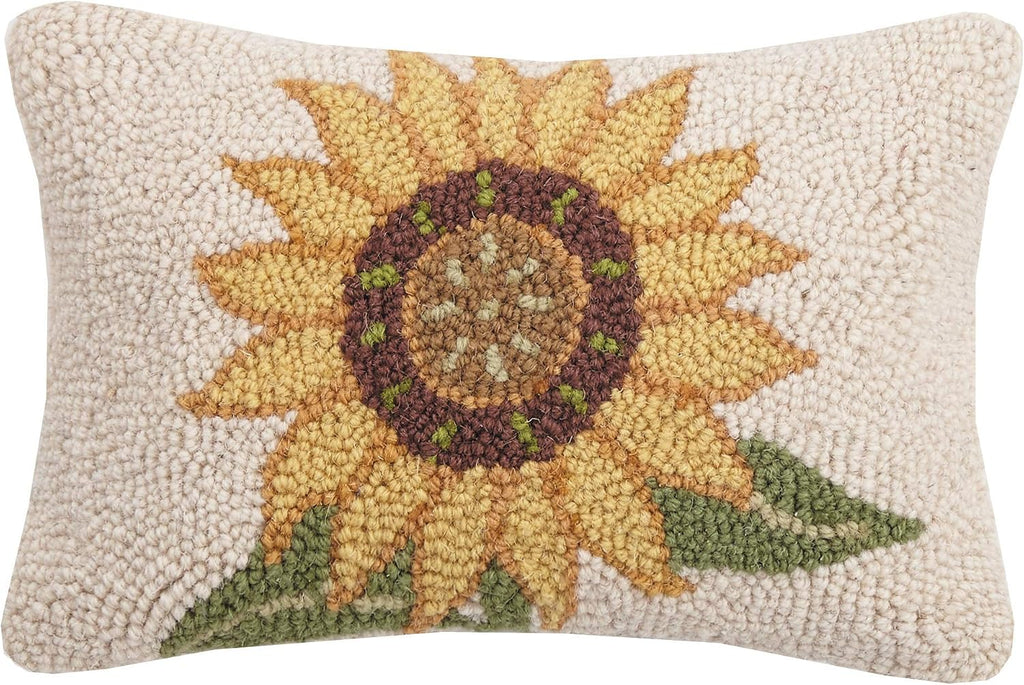 Peking Handicraft Autumn Festive Sunflower Hooked Wool Pillow – 8” x 12”