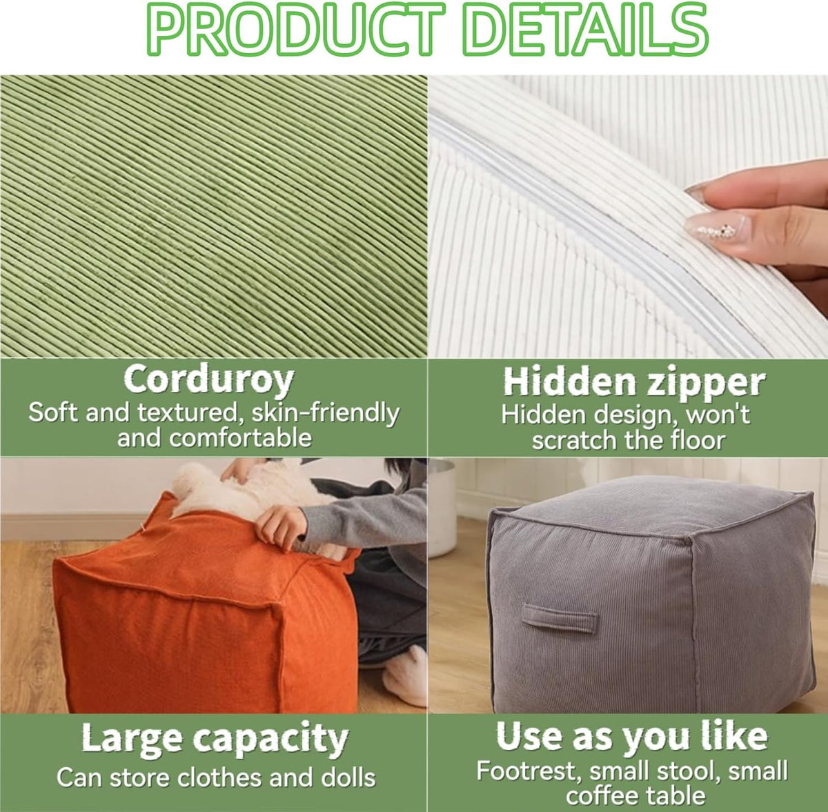 Unstuffed Pouf Ottoman Cover for Living Room