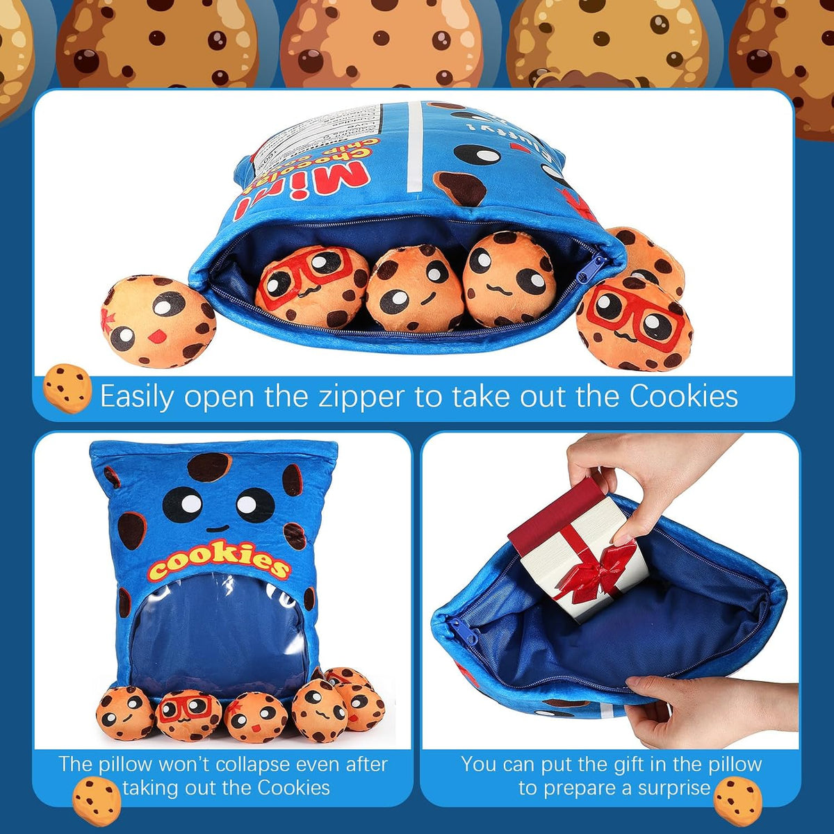 Civaner Cookies Plush Pillow, Kawaii Room Decor, 8 Cookies in 1 Bag
