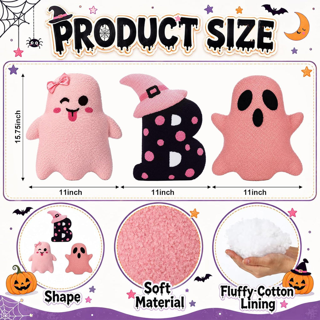3 Pcs Boo Ghost Halloween Decorative Throw Pillows