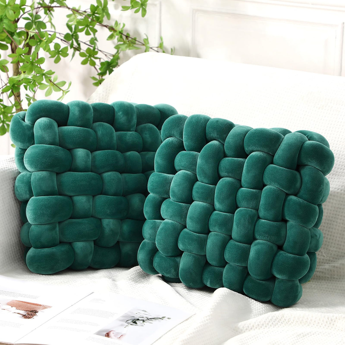 Wenqik 2 Pcs Knot Pillows Square Throw Pillow, Black, Crystal Velvet