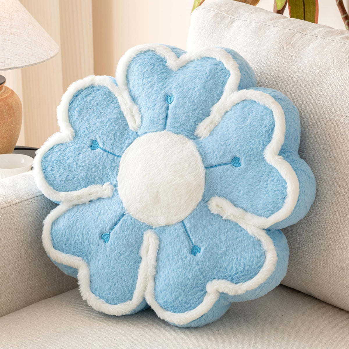 Flower Shaped Decorative Throw Pillow Cushion for Bed Couch, Cute Flower Plush Throw Pillows Home Decor Floor Pillow Seating Cushions (Beige, 13.7 Inches)