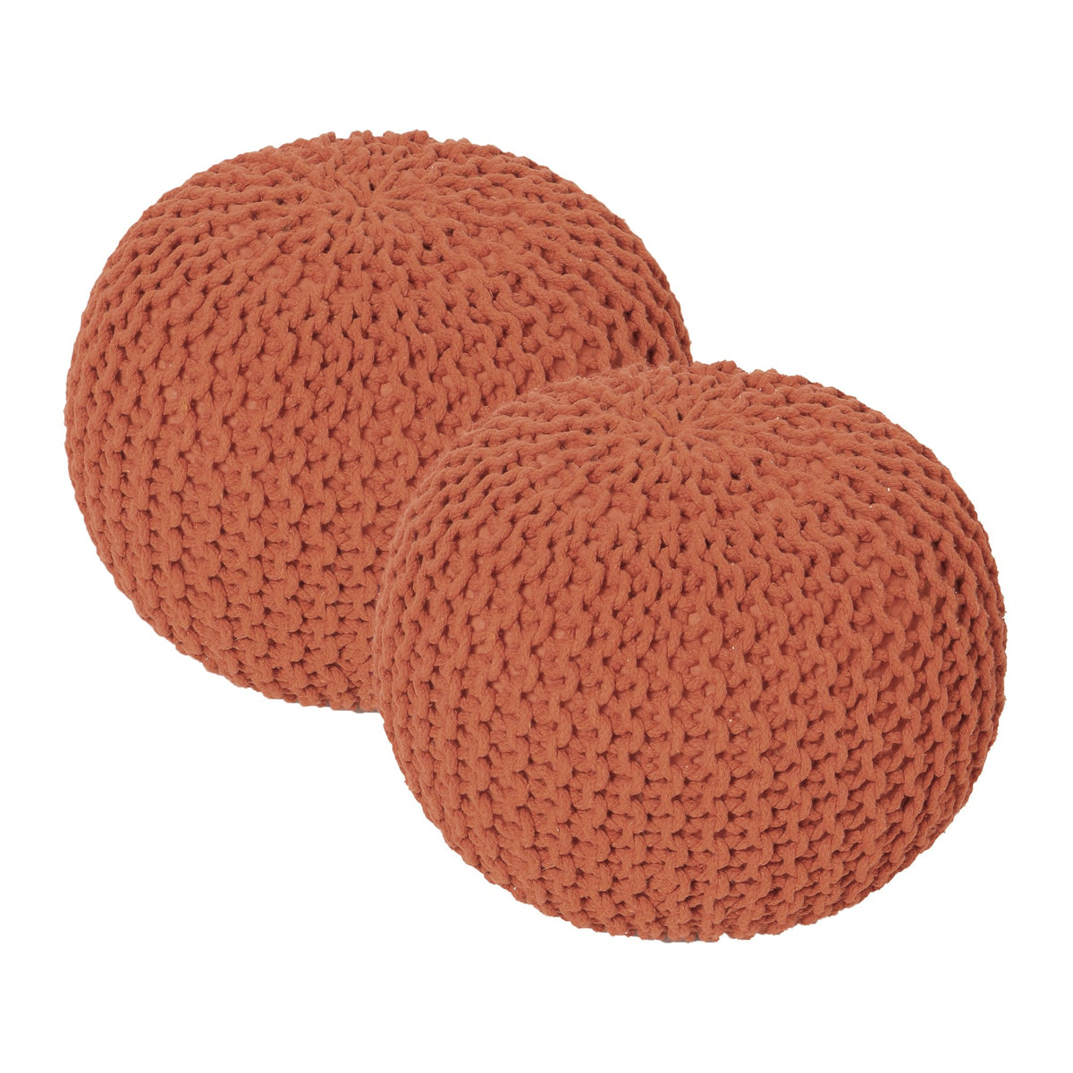 · REDEARTH · Round Pouf Ottoman - Hand Knitted Boho Poof - Mustard, Set of 2