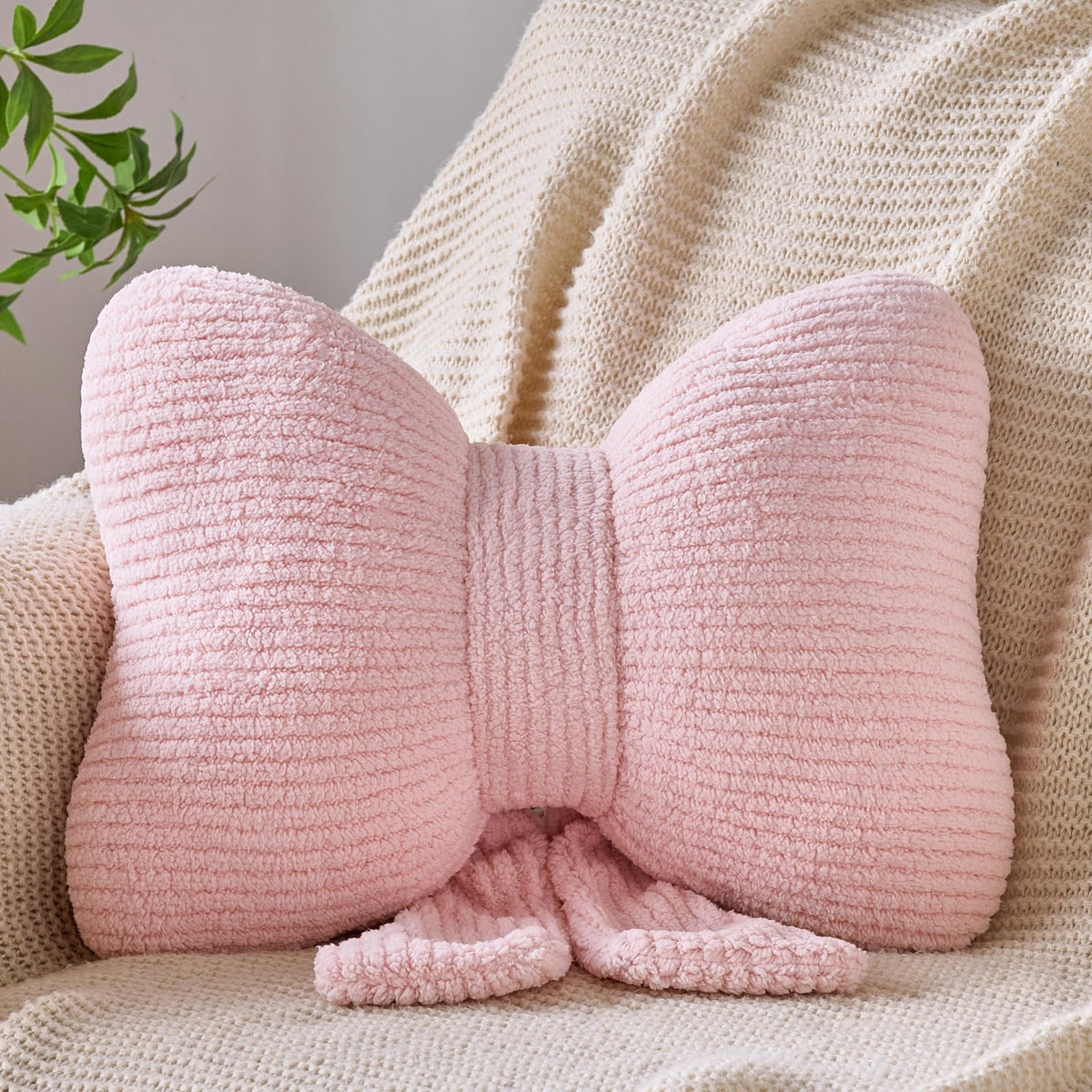 Bow Pillow, Decorative Throw Pillows with Soft Plush, Bow Throw Pillow for Couch Bed, Home Decor Bow Shaped Pillow for Bedroom Living Room (White, 12 Inches)