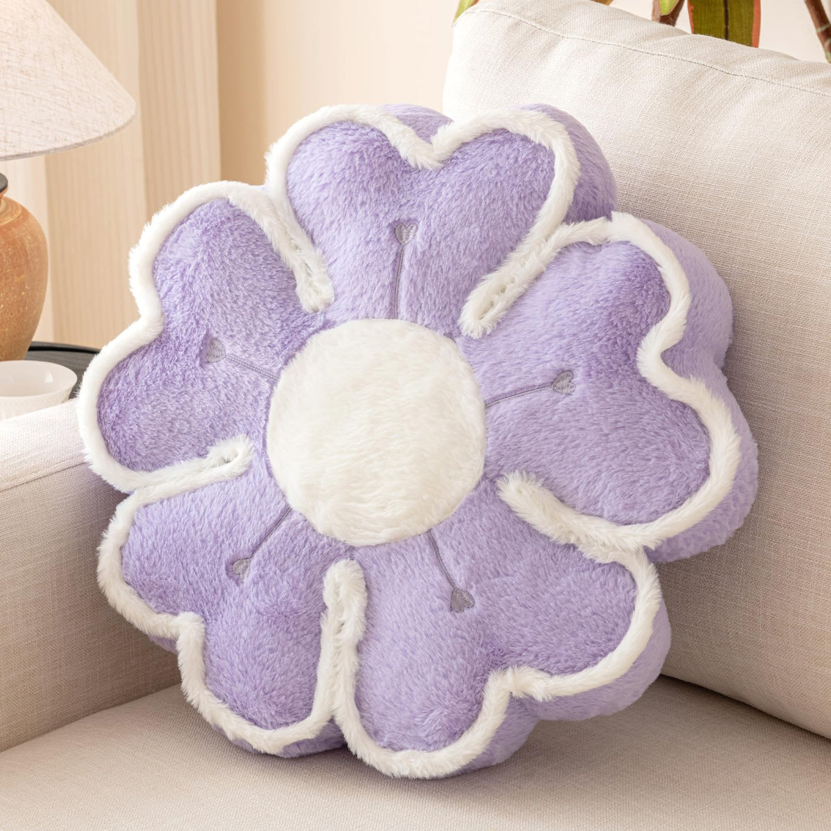 Flower Shaped Decorative Throw Pillow Cushion for Bed Couch, Cute Flower Plush Throw Pillows Home Decor Floor Pillow Seating Cushions (Beige, 13.7 Inches)