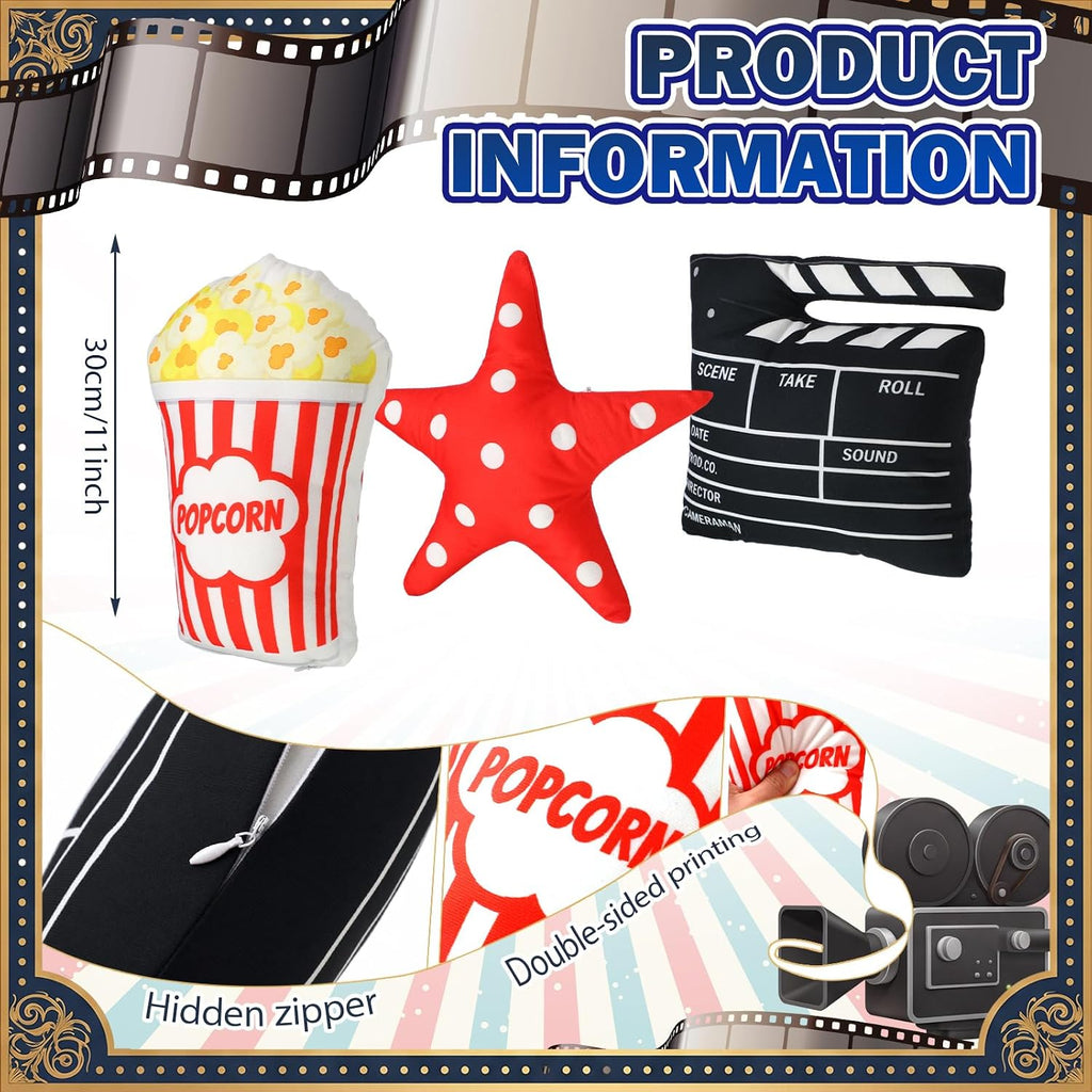Tingjoo 3 Pcs Movie Night Throw Pillows 11 Inch Popcorn Star,Movie Night