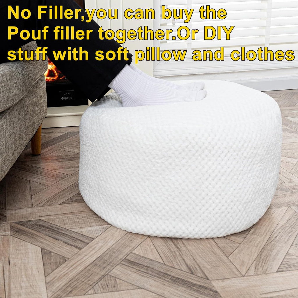 Asuprui Pouf Ottoman Unstuffed Ottoman Foot Rest No Filler Floor Pouf Soft Foot Stool 20x20x12 Inches Fuzzy Chair Floor Chair with Storage for Living Room Bedroom White