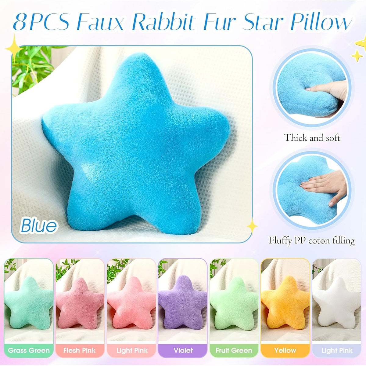 Beeveer 8 Pack Star Shaped Throw Pillow Plush Bulk Decorations, Cute