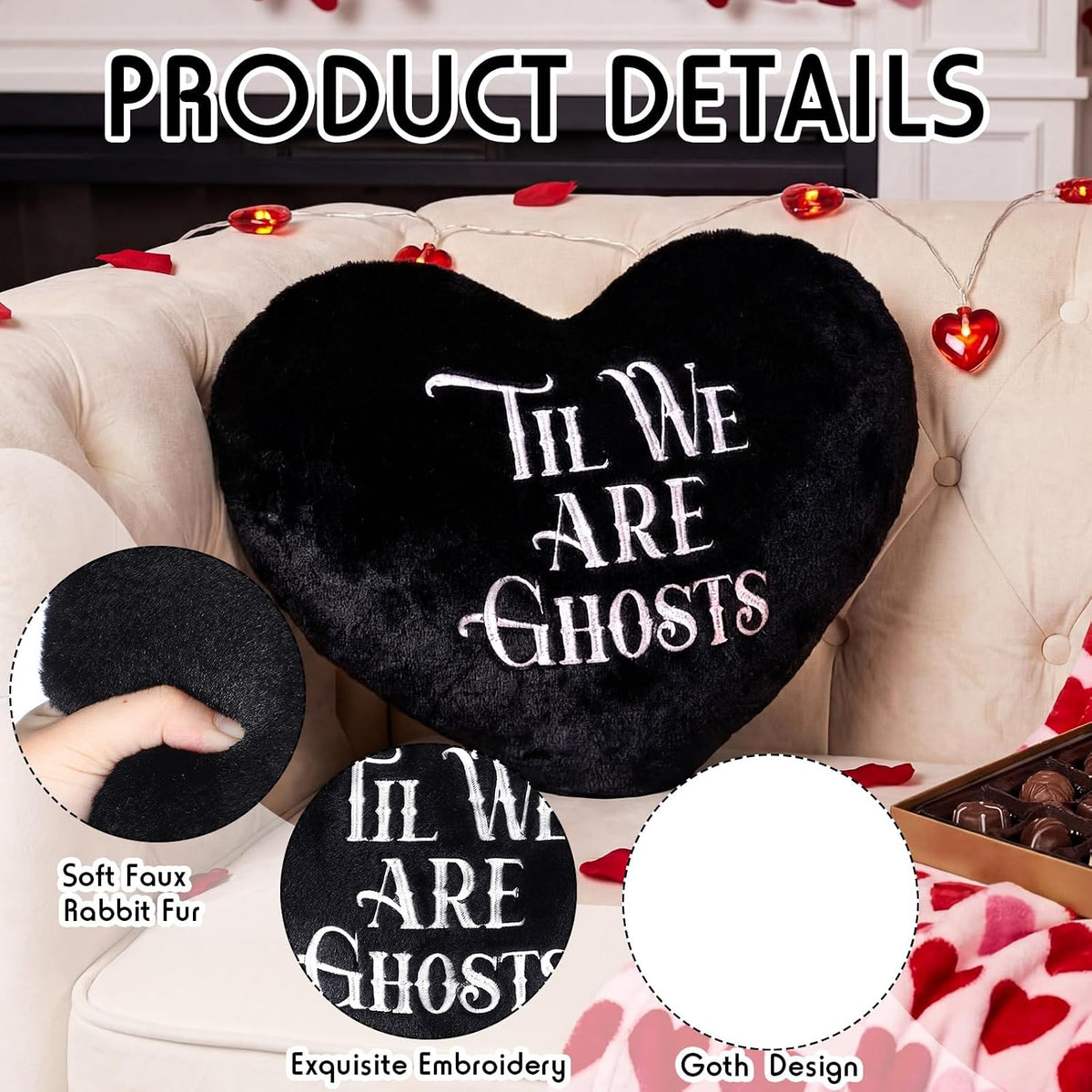 Threehoney Black Halloween Goth Heart Pillow Gothic Throw Pillows