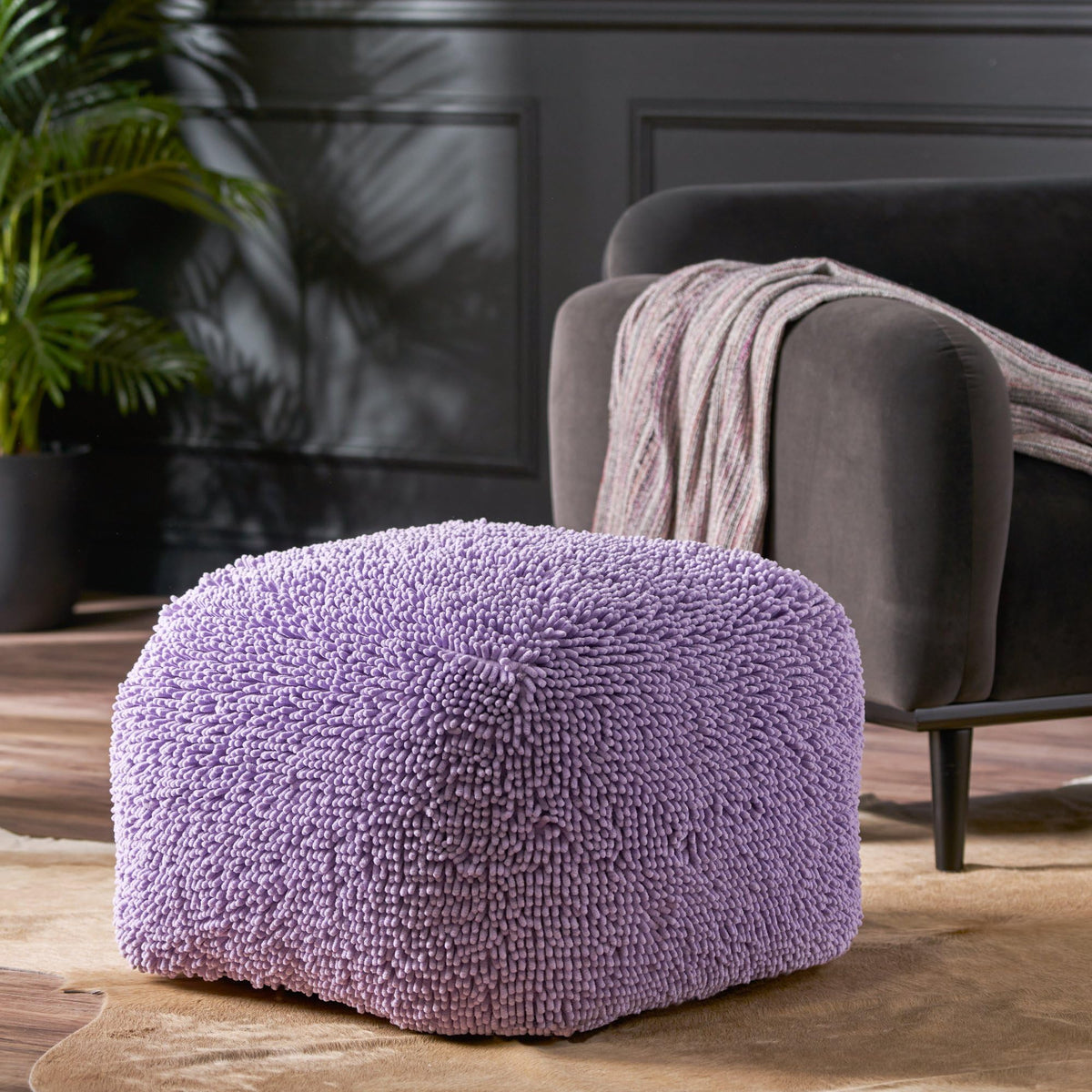Foamma Pouf Ottoman Natural and Blue, 16"x16"x16" - Square Ottoman Foot Rest for Living Room and Bedroom, Pouf Footstool with Handcrafted Wool Cover, Foot Rest for Couch, Boho Furniture for Home