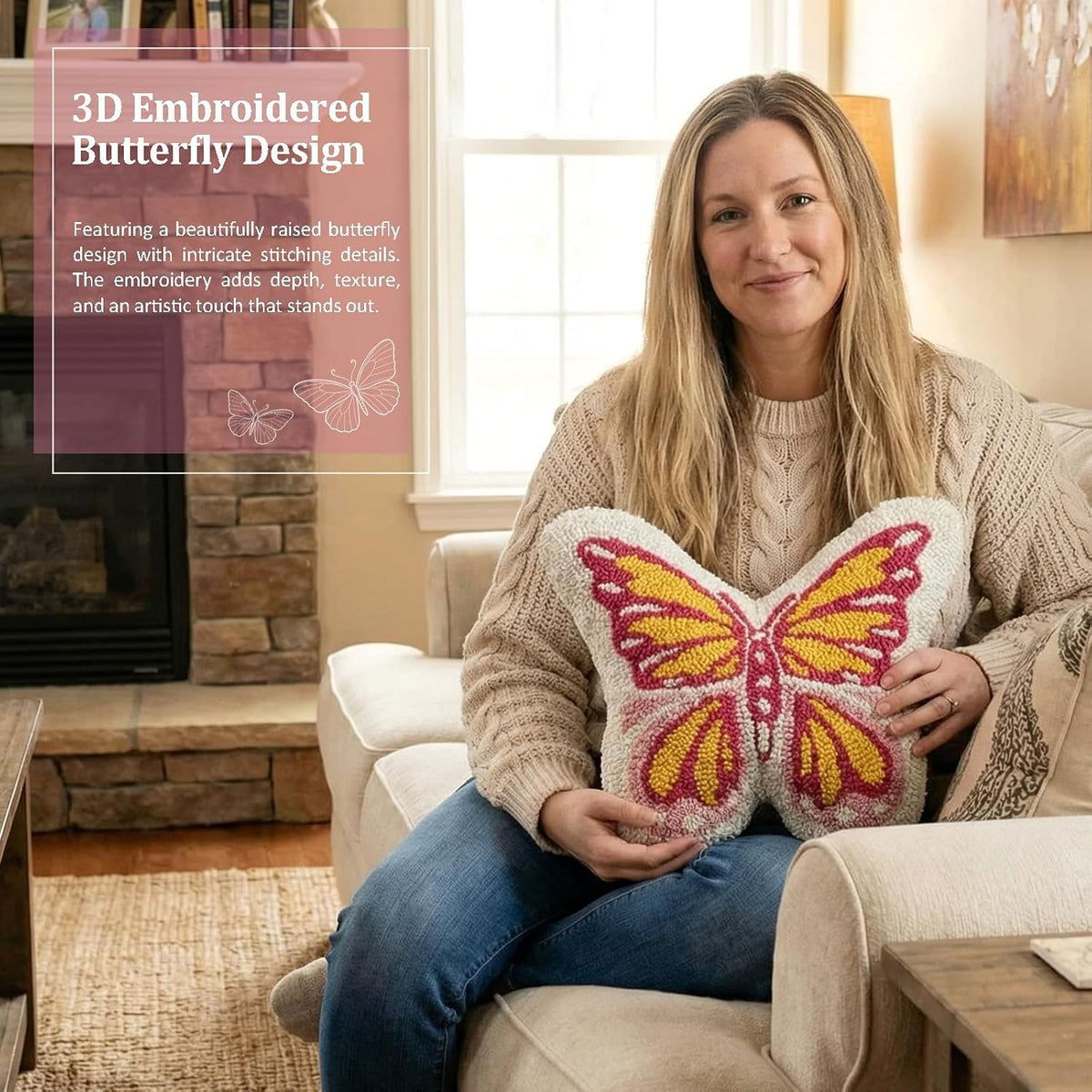 Butterfly Pillow Embroidered Throw Pillows Gifts for Woman Mother Adults Home Sofa Living Room Bedroom Home Indoor Decor