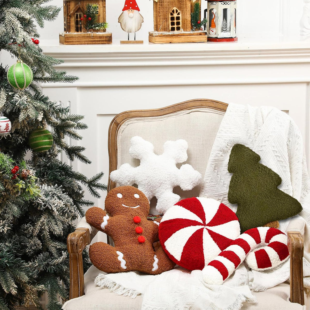 5 Pcs Christmas Throw Pillow Gingerbread Man Xmas Tree