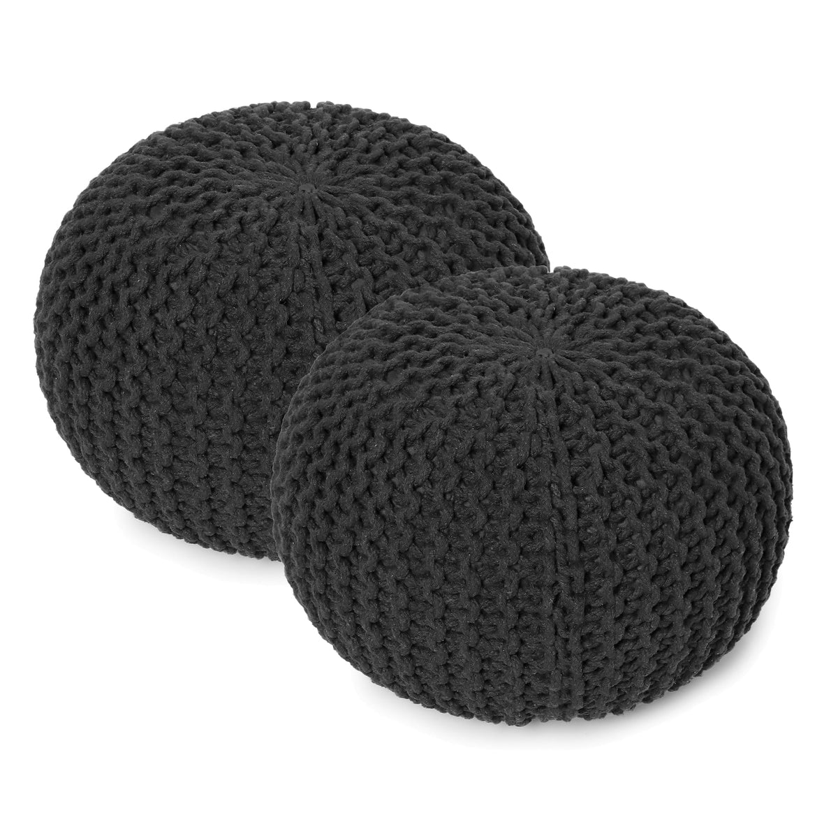 · REDEARTH · Round Pouf Ottoman - Hand Knitted Boho Poof - Mustard, Set of 2